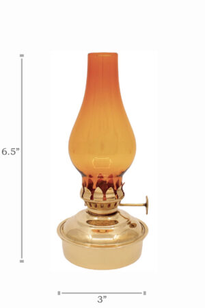 Oil Lamp, Small 4.5 Brass Table Lamp with Handle and Flame