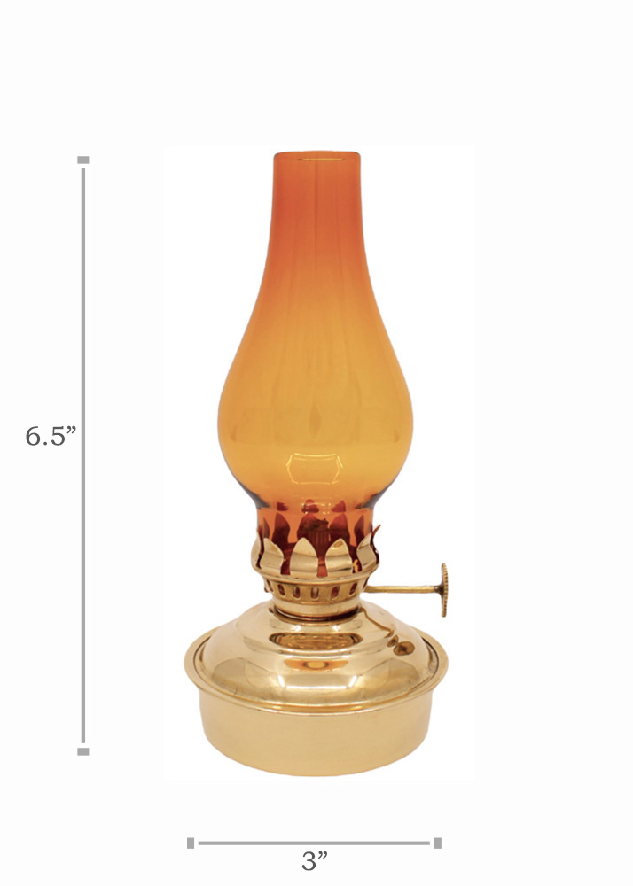 Oil Lamps - Brass Mini - 6.5 Amber Glass