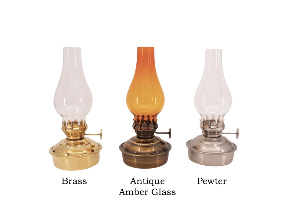 Oil Lamps - Antique Brass Mini - 6.5 Amber Glass
