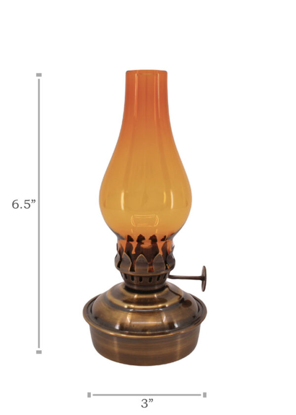 Oil Lamps - Antique Brass Mini - 6.5" Amber Glass