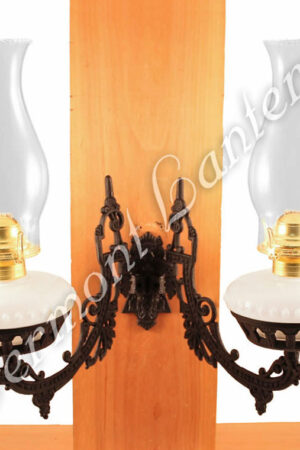 Dual Oil Lamp - Opal w/Cast Iron Bracket