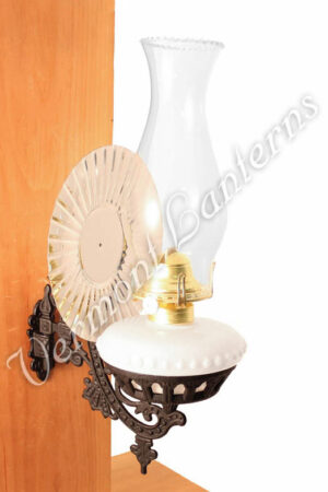 Victorian Oil Lamp - Opal w/Reflector Wall Mount