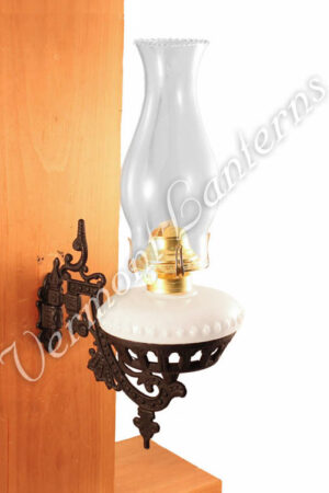 Oil Lamps - Opal Glass w/Cast Iron Wall Bracket