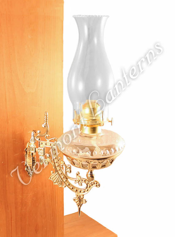 Hurricane Oil Lamps - Clear Glass w/Brass Wall Bracket
