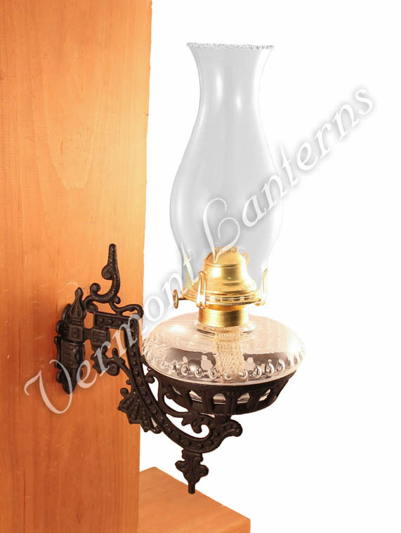 Oil Lamps - Clear Glass w/Cast Iron Wall Bracket