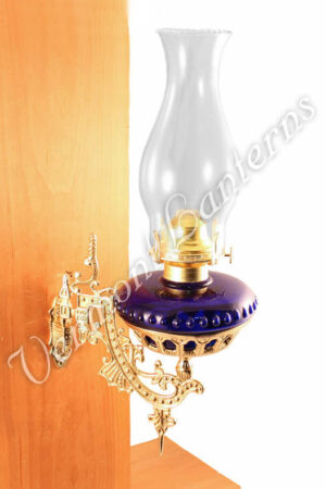 Hurricane Oil Lamps - Cobalt Glass w/Brass Wall Bracket