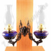 Dual Oil Lamp - Cobalt Blue w/Cast Iron Bracket