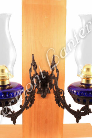 Dual Oil Lamp - Cobalt Blue w/Cast Iron Bracket