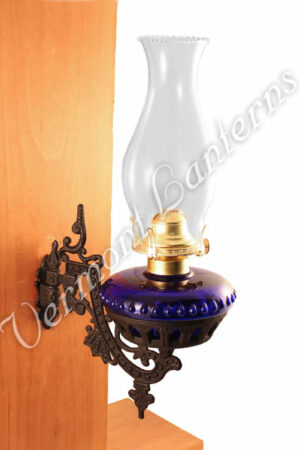 Oil Lamps - Cobalt Blue Glass w/Cast Iron Wall Bracket