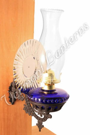 Victorian Oil Lamp - Cobalt w/Reflector Wall Mount