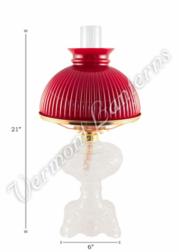 Oil Lamps - Clear Glass "Belvidere" w/ Red Shade 21"