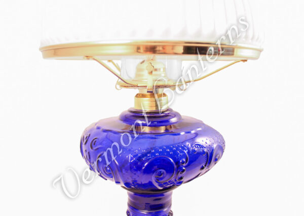 Oil Lamps - Cobalt Glass "Belvidere" w/ Opal Shade 21"