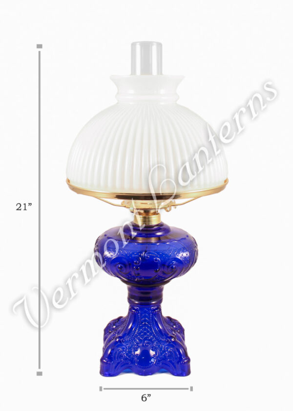 Oil Lamps - Cobalt Glass "Belvidere" w/ Opal Shade 21"