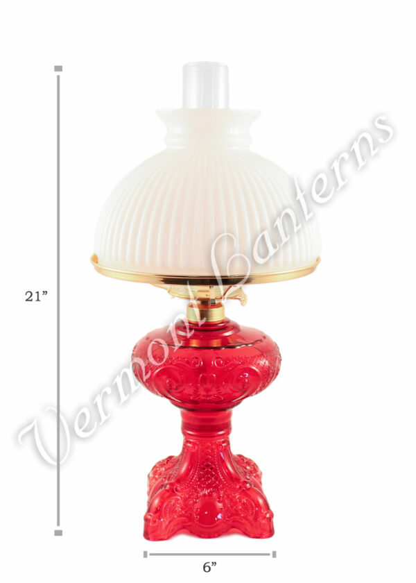 Oil Lamps - Ruby Glass "Belvidere" w/ Opal Shade 21"