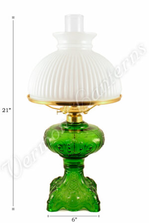 Oil Lamps - Emerald Glass "Belvidere" w/ Opal Shade 21"