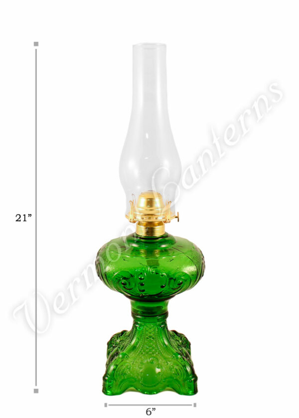 Oil Lamps - Emerald Glass "Belvidere" w/ Opal Shade 21"
