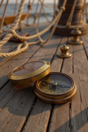 Antique Brass Compass Vermont Lanterns at sea