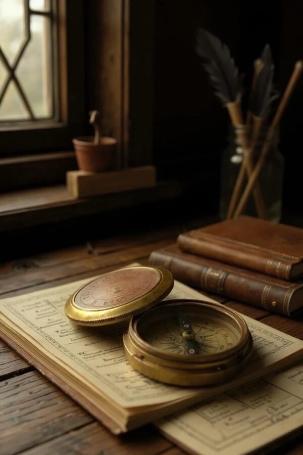 Antique Brass Compass Vermont Lanterns Study