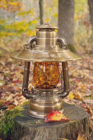 Antique Brass Hurricane Lantern with shade reflector