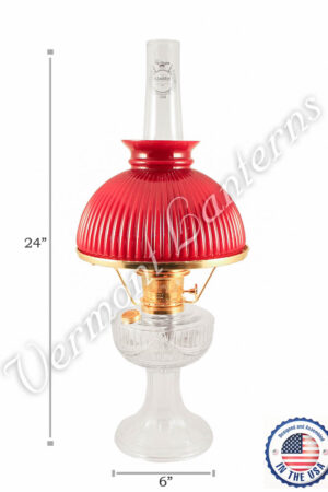 Aladdin Lincoln Drape Oil Lamp - Clear Glass w/Red Shade 24"