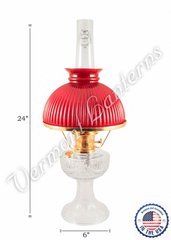 Aladdin Lincoln Drape Oil Lamp - Clear Glass w/Red Shade 24"