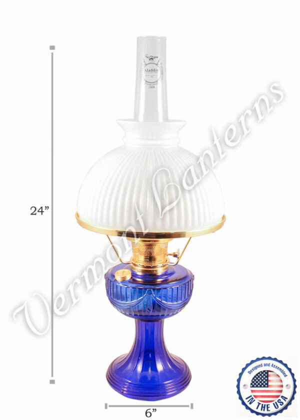 Aladdin Lincoln Drape Oil Lamp - Cobalt Blue w/Opal Shade 24"