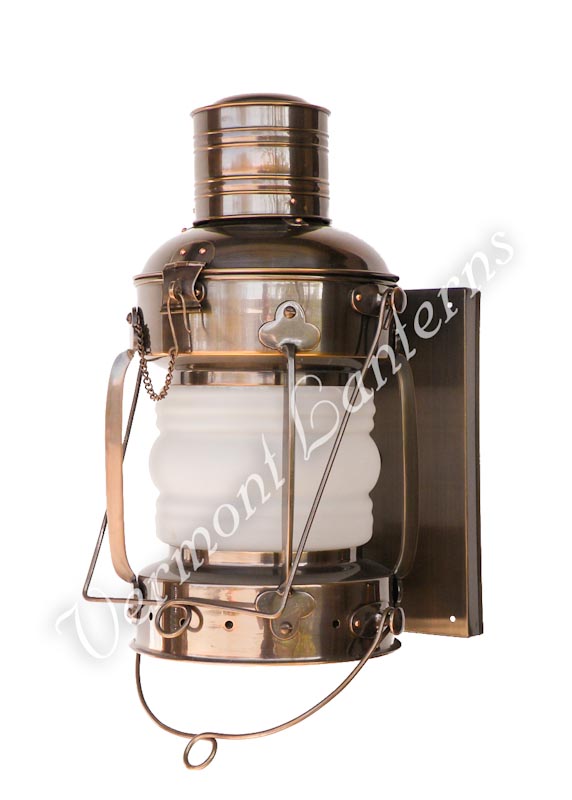 Electric Lantern - Ships Lanterns Antique Brass Anchor Lamp - 15.5" Custom Wall Mount