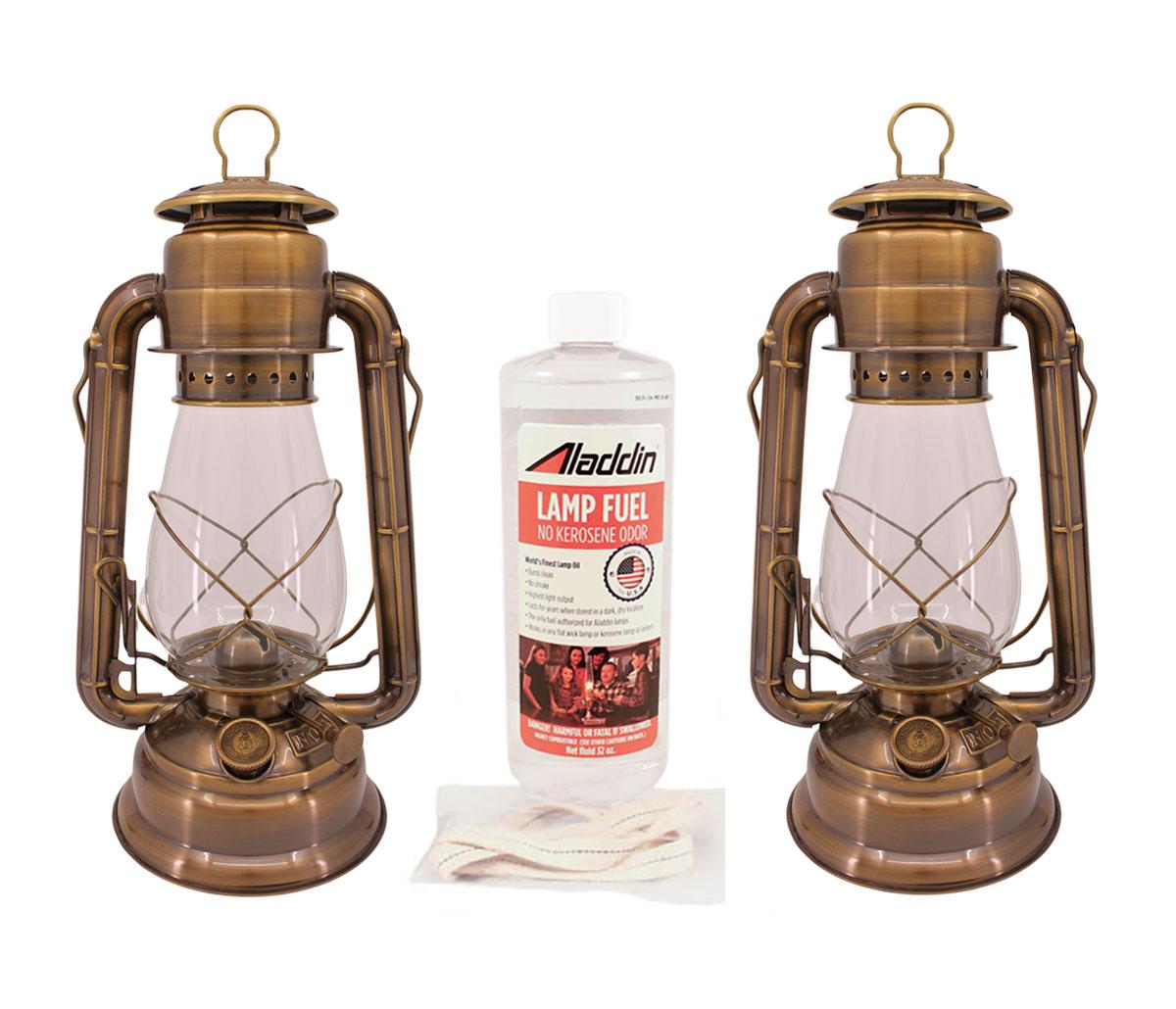 12.5 Antique Hurricane Lantern Kit - 2 Lanterns + Lamp Oil, Extra Wick