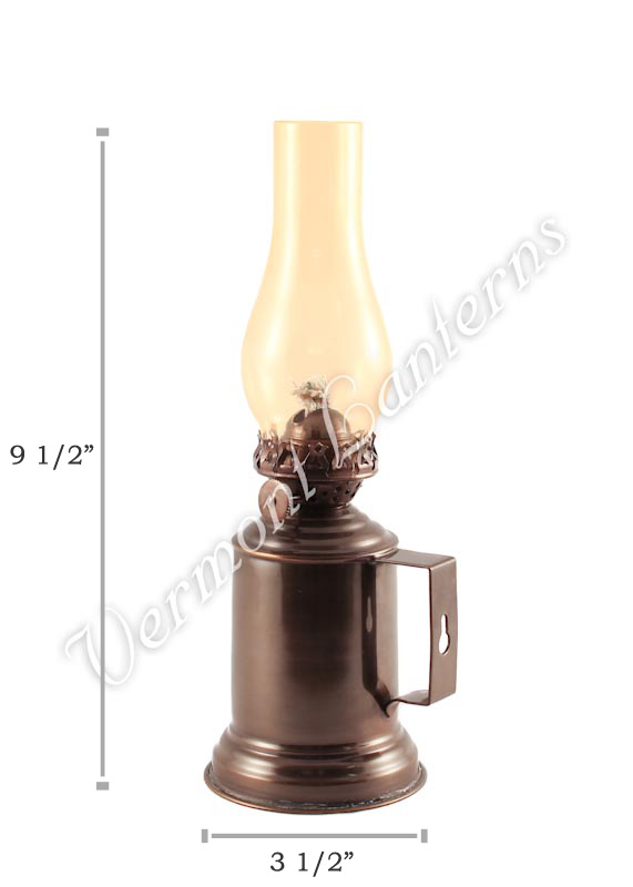 Oil Lanterns - Antique Brass Tavern Mug Lamp - 9.5" Amber Glass
